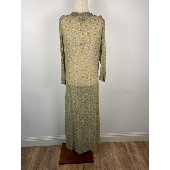 90s April Cornell Rayon Floral Maxi Button Front Sheer Dress Size Small FLAWED - Picture 2 of 16